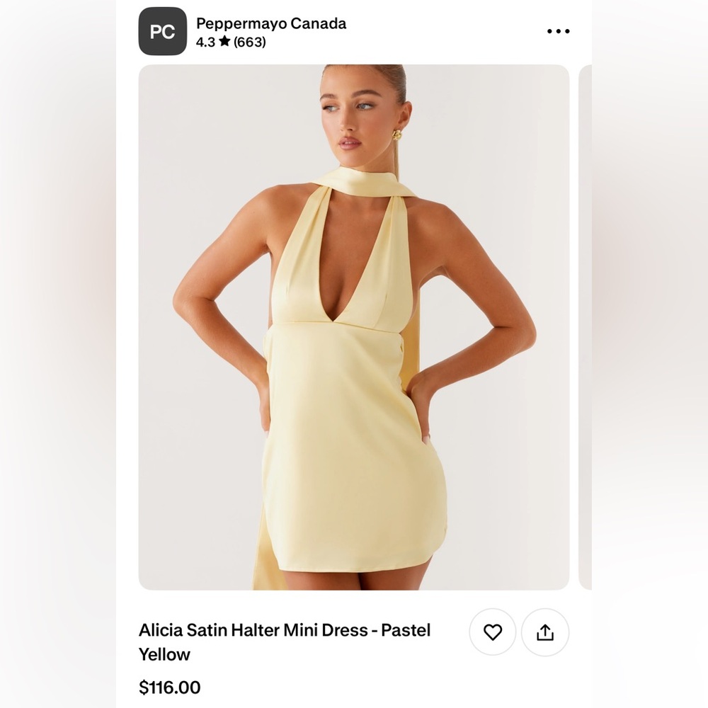 Peppermayo Pastel Yellow Halter Mini Dress - Picture 1 of 1